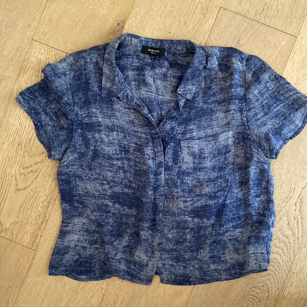 Babaton 100% silk denim blouse from Aritzia
